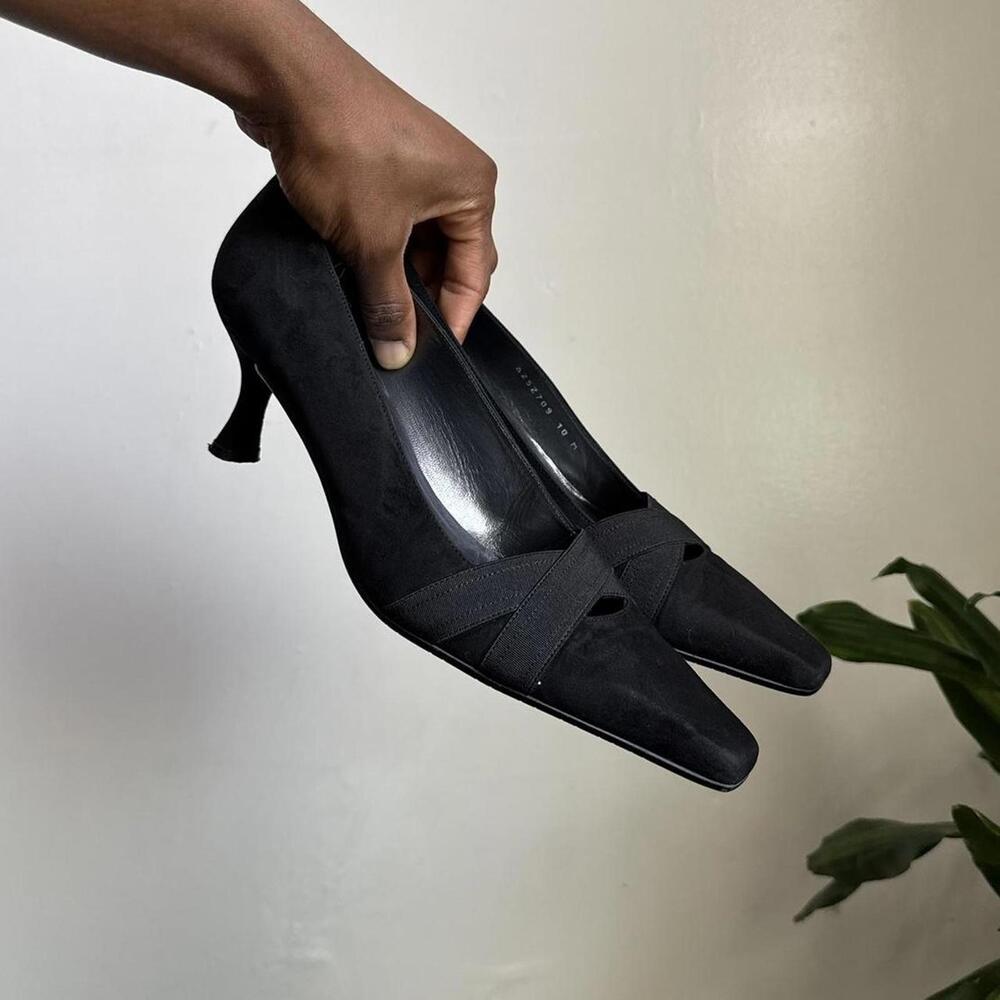 Vintage‎ 90s Stuart Weitzman Suede Cross-Strap Kitten Heels size 10